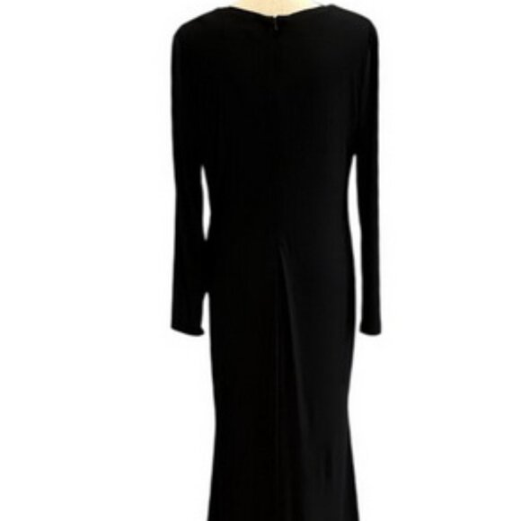 Mac Duggal Black Long Sleeve Wrap Front Side Beaded Fringe Gown - Picture 3 of 5